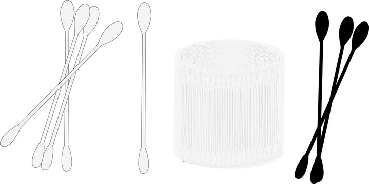 白い綿棒と黒い綿棒と綿棒のケースのイラスト