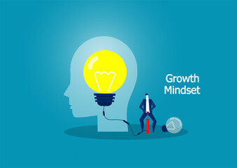 businessman blowing Light bulb by air pump. growth mindset concept.vector illustrato