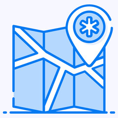 
Hospital location map, road direction on paper in style 
