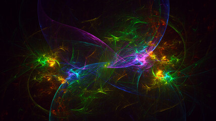 3D rendering abstract multicolor fractal light background