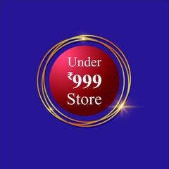 Vector illustration of offer label with round shiny golden frame, under 999 store, discount, promo sale sticker template.