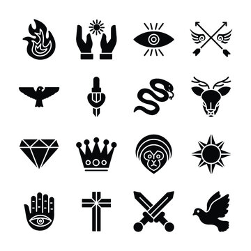 Tattoo solid icons set
