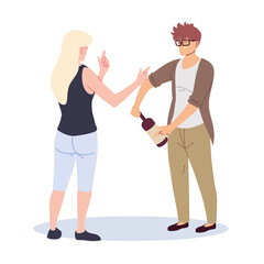 young couple talking and with a wine in hand