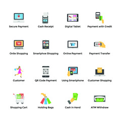 Flat Icons Set Of Shopping 