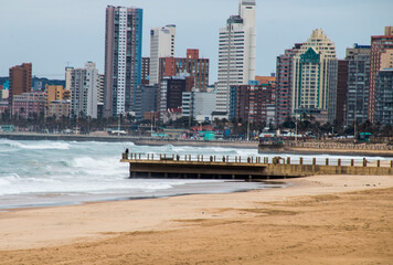 Hotels Lining Durban's Golden Mile as Viewed from Beach - obrazy, fototapety, plakaty
