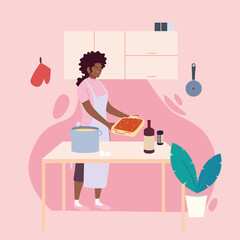 young woman cooking a delicious recipe in the kitchen