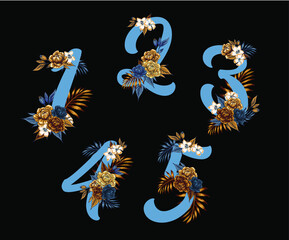 Floral decorative numbers. Elegant floral number, floral date and number monogram. Invitation. Catalog cover. Banner. on benle isolated background