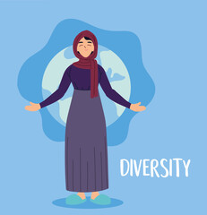 muslim woman cartoon in front of world sphere vector design