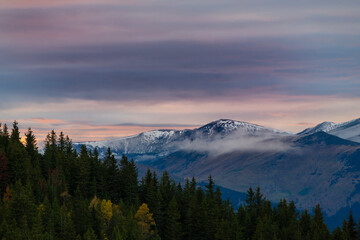 Beautiful October sunset in the mountains