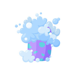 Soap bar with bubbles and foam. Homemade organic soap. Isolated vector illustration in cartoon style