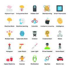 Artificial Intelligence Flat Vectors Set