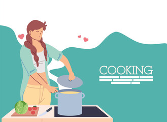 young woman cook preparing a soap