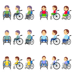 車椅子に乗る人、年代別のイラスト（褐色の肌）／Wheelchair users, illustrations by age group (brown skin)