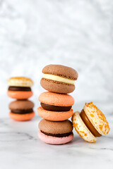 Colorful french macaron cakes of different tastes