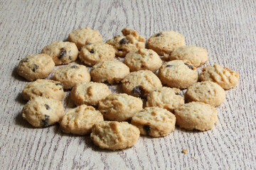 Mini Chocolate chip cookies , On wood Background