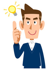 ひらめく男性の上半身
