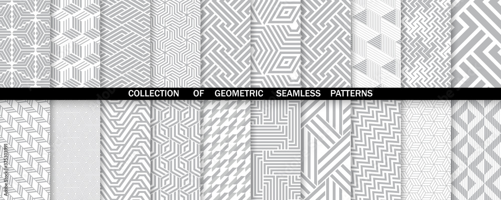 Wall mural geometric set of seamless gray and white patterns. simple vector graphics.
