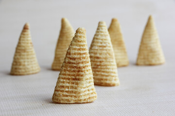 Cone of Corns Snack. Yellow, puffed.
