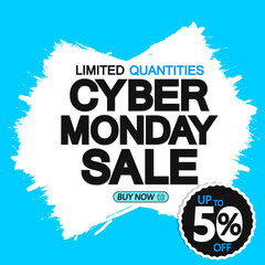 Cyber Monday Sale, up to 50% off, poster design template, clearance season offer, vector illustration