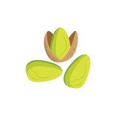 Peeled and in shell pistachios nuts flat vector illustration isolated on white.