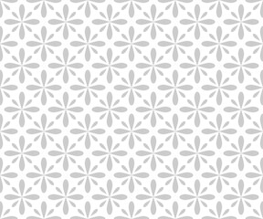Flower geometric pattern. Seamless vector background. White and gray ornament. Ornament for fabric, wallpaper, packaging. Decorative print.