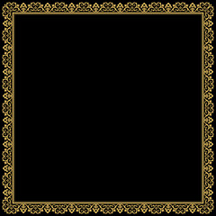 Obraz premium Decorative frame Elegant vector element for design in Eastern style, place for text. Floral golden and black border. Lace illustration for invitations and greeting cards