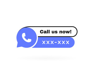 Call us badge with phone and place for phone number . Message bubble with phone headset pictogram. Vector illustration