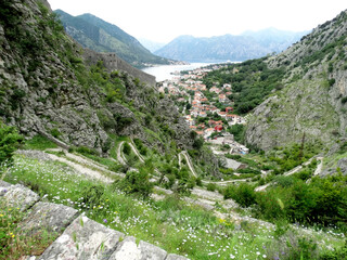 Ruined Fortifications of Kotor in Kotor, Montenegro. It is an integrated historical fortification system protected the medieval town of Kotor, an UNESCO Heritage Site.