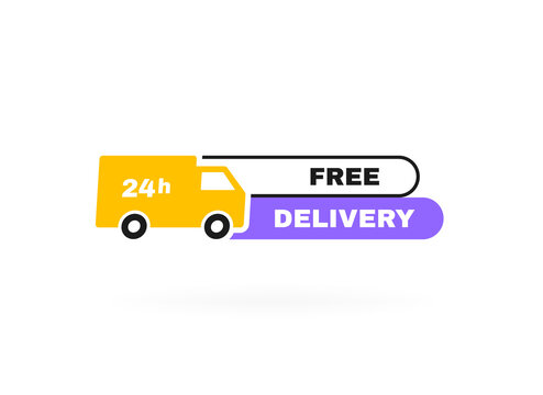 Free delivery badge with truck. Banner template design for shipping, delivery and moving company. Modern vector illustration