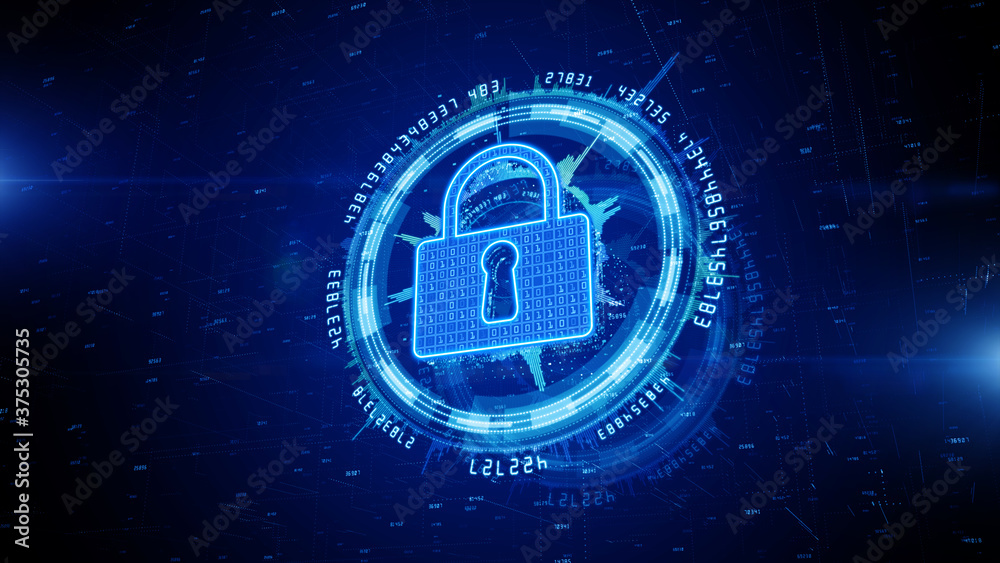 Aufkleber Lock Icon cyber security of digital data network protection. High speed connection data analysis. Technology data network conveying connectivity background concept.
