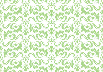 Flower geometric pattern. Seamless vector background. White and green ornament. Ornament for fabric, wallpaper, packaging. Decorative print