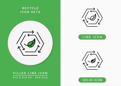 Recycle icons set vector illustration with solid icon line style. Free plastic leaf concept. Editable stroke icon on isolated background for web design, infographic and UI mobile app.