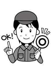 OKサインを持っている業者のお兄さん