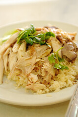  Khao Man Kai (Hainanese Chicken Rice / Steamed Chicken and White Rice).