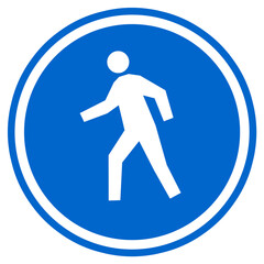 Pedestrian icon on a blue background.