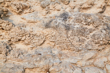 Rock climbing backdrop, copy space. Rock surface. Abstract nature texture. Beige mountain. Natural material background.