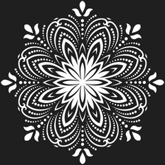 Oriental white round pattern with arabesques and floral elements. Traditional classic ornament. Vintage pattern with arabesques