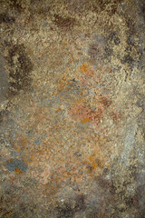 Old wall with damaged plaster and abstract stains. Rough brown, rusty texture, abstract wall background, vintage surface.