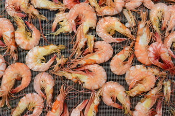 Dried shrimp close-up photo That is produced by themselves as a food ingredient