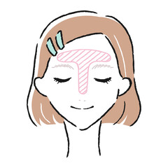若い女性のイラスト。肌トラブルが起きやすいおでこのTゾーン。
