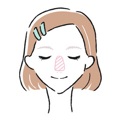 若い女性のイラスト。肌トラブルが起きやすい鼻。