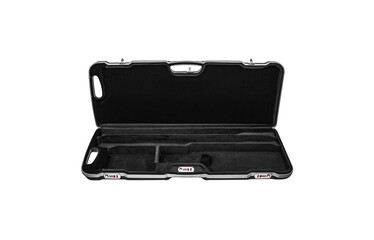 Modern hard plastic case with a combination lock for storing and transporting weapons. Luxury rifle case.