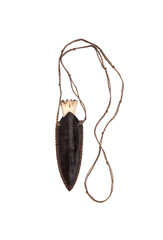 Obsidian knife with bone handle isolate on a white back. Prehistoric weapon made of volcanic glass.
