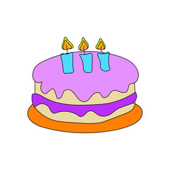 illustration of a pink birthday cake on a white background