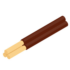 Crispy Wafer Stick with Chocolate or Cocoa filled isolated on white background isometric view.