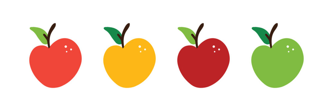 Set, collection of fresh colorful apples. Doodle, cartoon style vector icons, illustration.