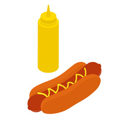 Big hot dog with mustard isolated on white background.
