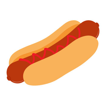 Big hot dog with ketchup isolated on white background.