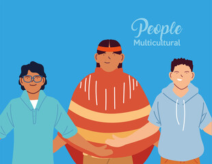 Fototapeta premium latin usa indian and asian men cartoons vector design