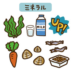 ミネラルを多く含む食品のイラストセット
